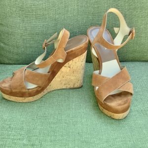 Michael Kors Collection suede cork wedge sandal.